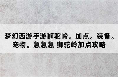 梦幻西游手游狮驼岭。加点。装备。宠物。急急急 狮驼岭加点攻略